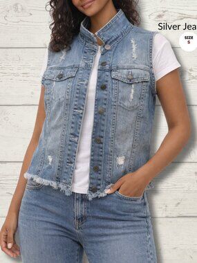 Silver Jeans Co. Denim Vest | Size Small | Light Wash Distressed